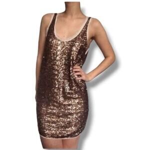 Wilfred Rose Gold Sequins & Silk Barbizon tank mini dress XS